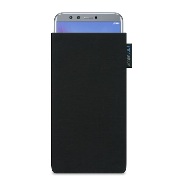 The picture shows the front of Classic Sleeve for Honor 9 LITE in color Black; As an illustration, it also shows what the compatible device looks like in this bag