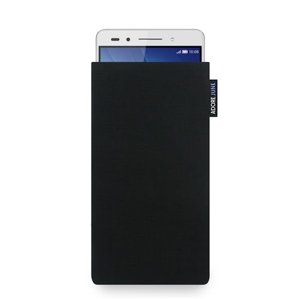 The picture shows the front of Classic Sleeve for Honor 7 in color Black; As an illustration, it also shows what the compatible device looks like in this bag