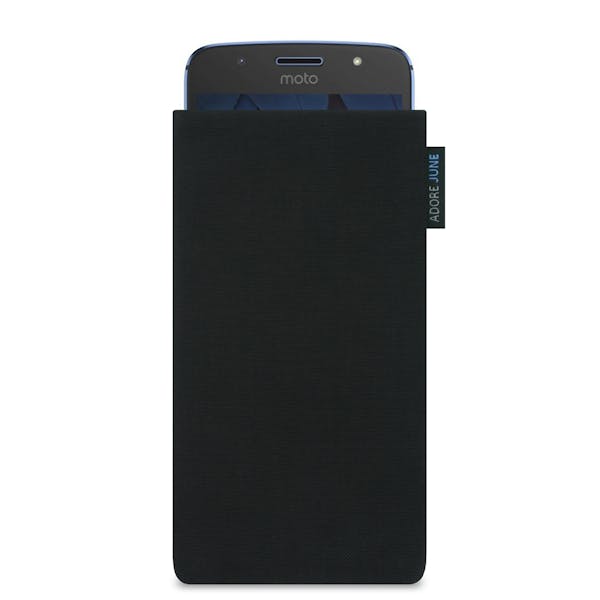 The picture shows the front of Classic Sleeve for Motorola Moto G5S in color Black; As an illustration, it also shows what the compatible device looks like in this bag