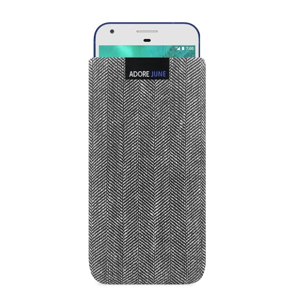 The picture shows the front of Business Sleeve for Google Pixel in color Grey / Black; As an illustration, it also shows what the compatible device looks like in this bag