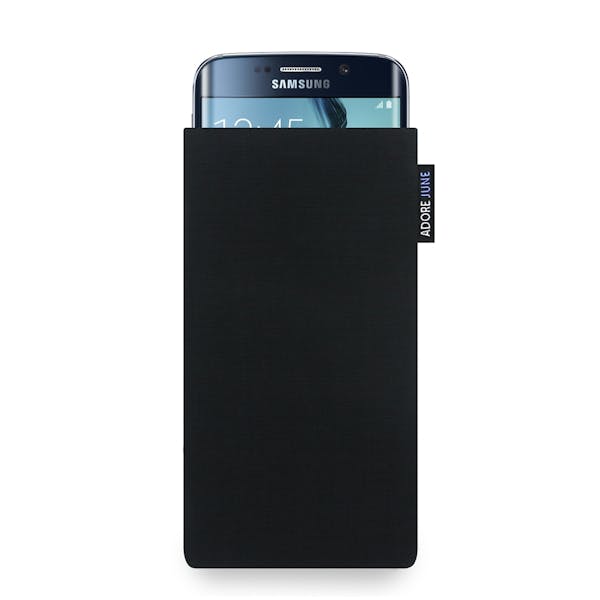 The picture shows the front of Classic Sleeve for Samsung Galaxy S6 Edge in color Black; As an illustration, it also shows what the compatible device looks like in this bag