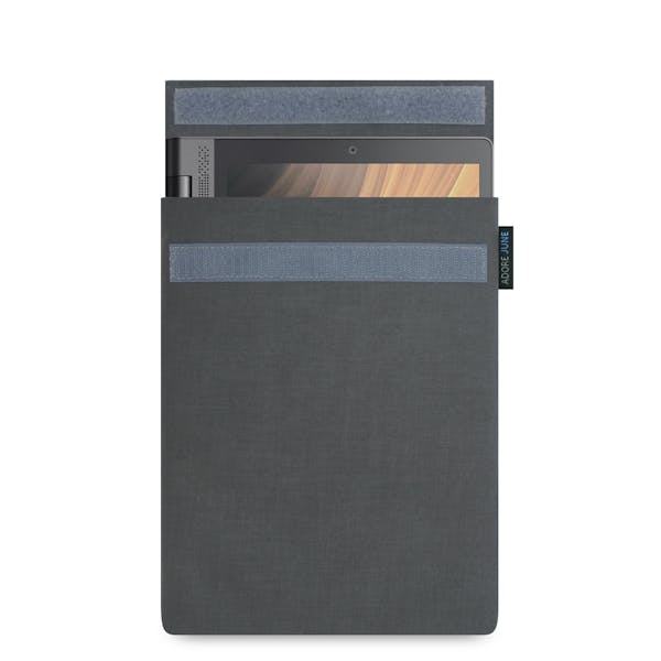 The picture shows the front of Classic Sleeve for Lenovo Yoga Tab 3 Plus in color Dark Grey; As an illustration, it also shows what the compatible device looks like in this bag