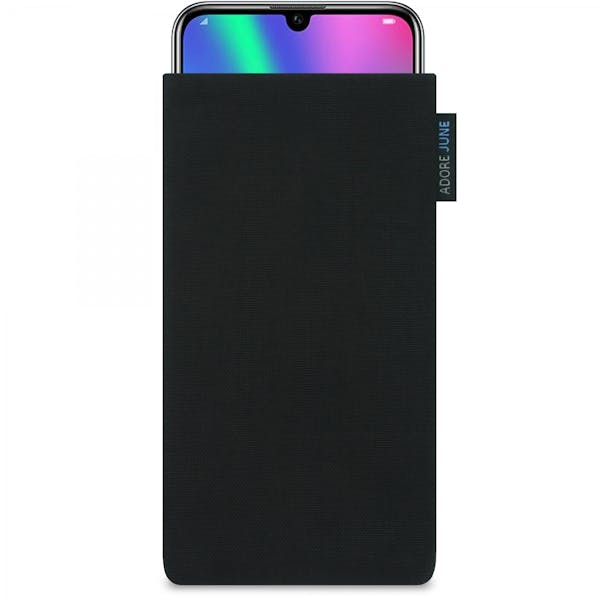 The picture shows the front of Classic Sleeve for Honor 20 Honor 20 Pro and Honor 10 LITE in color Black; As an illustration, it also shows what the compatible device looks like in this bag