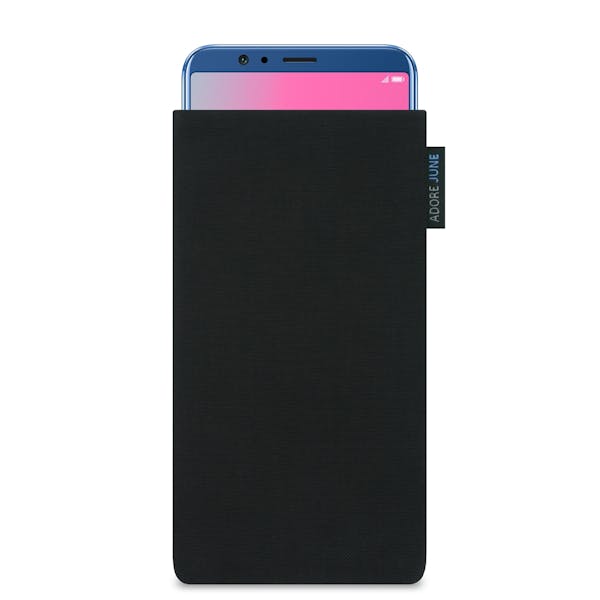 The picture shows the front of Classic Sleeve for Honor View 10 and Honor View 20 in color Black; As an illustration, it also shows what the compatible device looks like in this bag