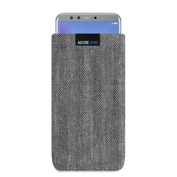 The picture shows the front of Business Sleeve for Honor 9 LITE in color Grey / Black; As an illustration, it also shows what the compatible device looks like in this bag