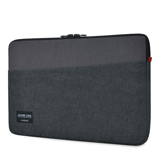 The picture shows the front of Clive Sleeve for Apple MacBook Pro 13 and MacBook Air 13 in color Black / Grey