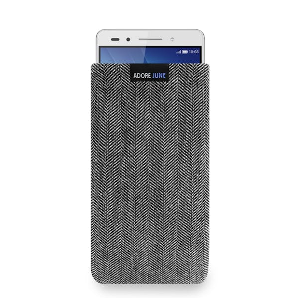 The picture shows the front of Business Sleeve for Honor 7 in color Grey / Black; As an illustration, it also shows what the compatible device looks like in this bag