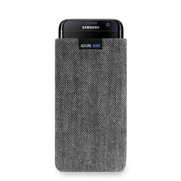 The picture shows the front of Business Sleeve for Samsung Galaxy S7 Edge in color Grey / Black; As an illustration, it also shows what the compatible device looks like in this bag