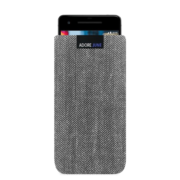 The picture shows the front of Business Sleeve for Google Pixel 2 in color Grey / Black; As an illustration, it also shows what the compatible device looks like in this bag
