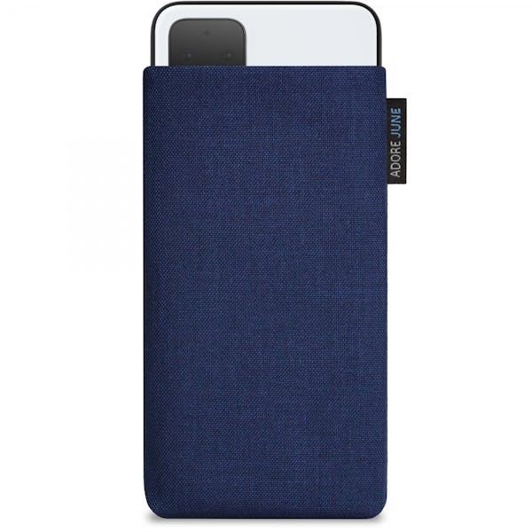 The picture shows the front of Classic Sleeve for Google Pixel 4 in color Midnight-Blue; As an illustration, it also shows what the compatible device looks like in this bag