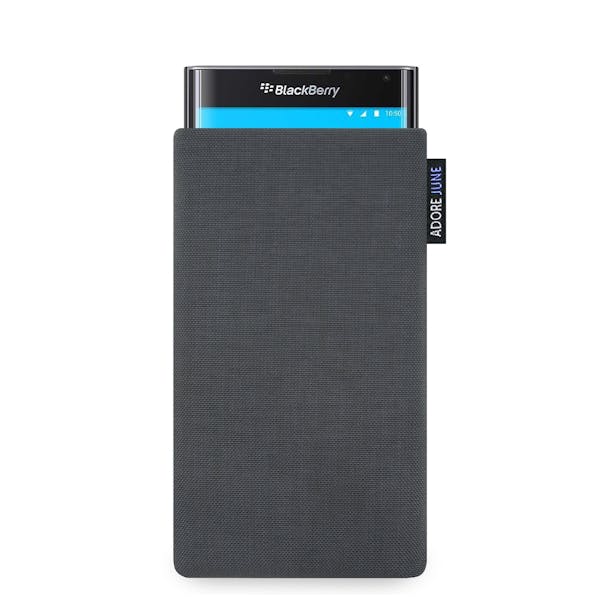The picture shows the front of Classic Sleeve for BlackBerry PRIV in color Dark Grey; As an illustration, it also shows what the compatible device looks like in this bag