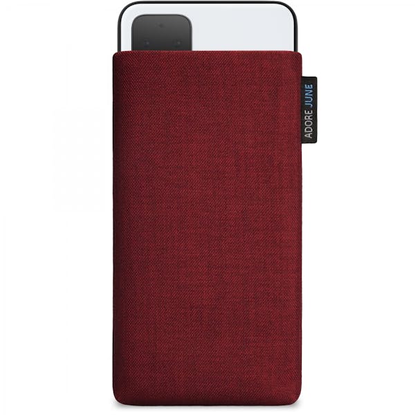 Das Bild zeigt die Vorderseite von Classic Tasche für Google Pixel 4 in Farbe Bordeaux-Rot; Zur Veranschaulichung wird ebenfalls dargestellt, wie das kompatible Gerät in dieser Tasche aussieht