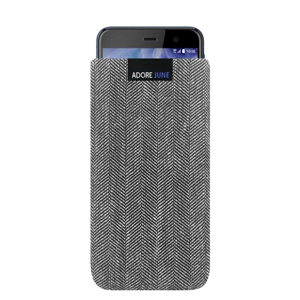 The picture shows the front of Business Sleeve for HTC U Play in color Grey / Black; As an illustration, it also shows what the compatible device looks like in this bag