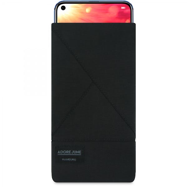 The picture shows the front of Triangle Sleeve for Honor View 10 and Honor View 20 in color Black; As an illustration, it also shows what the compatible device looks like in this bag