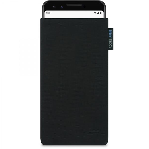 Das Bild zeigt die Vorderseite von Classic Tasche für Google Pixel 3 in Farbe Schwarz; Zur Veranschaulichung wird ebenfalls dargestellt, wie das kompatible Gerät in dieser Tasche aussieht