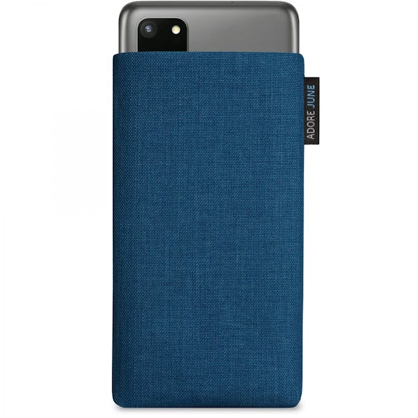 The picture shows the front of Classic Sleeve for Samsung Galaxy S20 Plus in color Ocean-Blue; As an illustration, it also shows what the compatible device looks like in this bag
