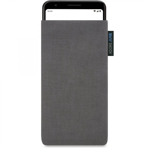 The picture shows the front of Classic Sleeve for Google Pixel 3a in color Dark Grey; As an illustration, it also shows what the compatible device looks like in this bag